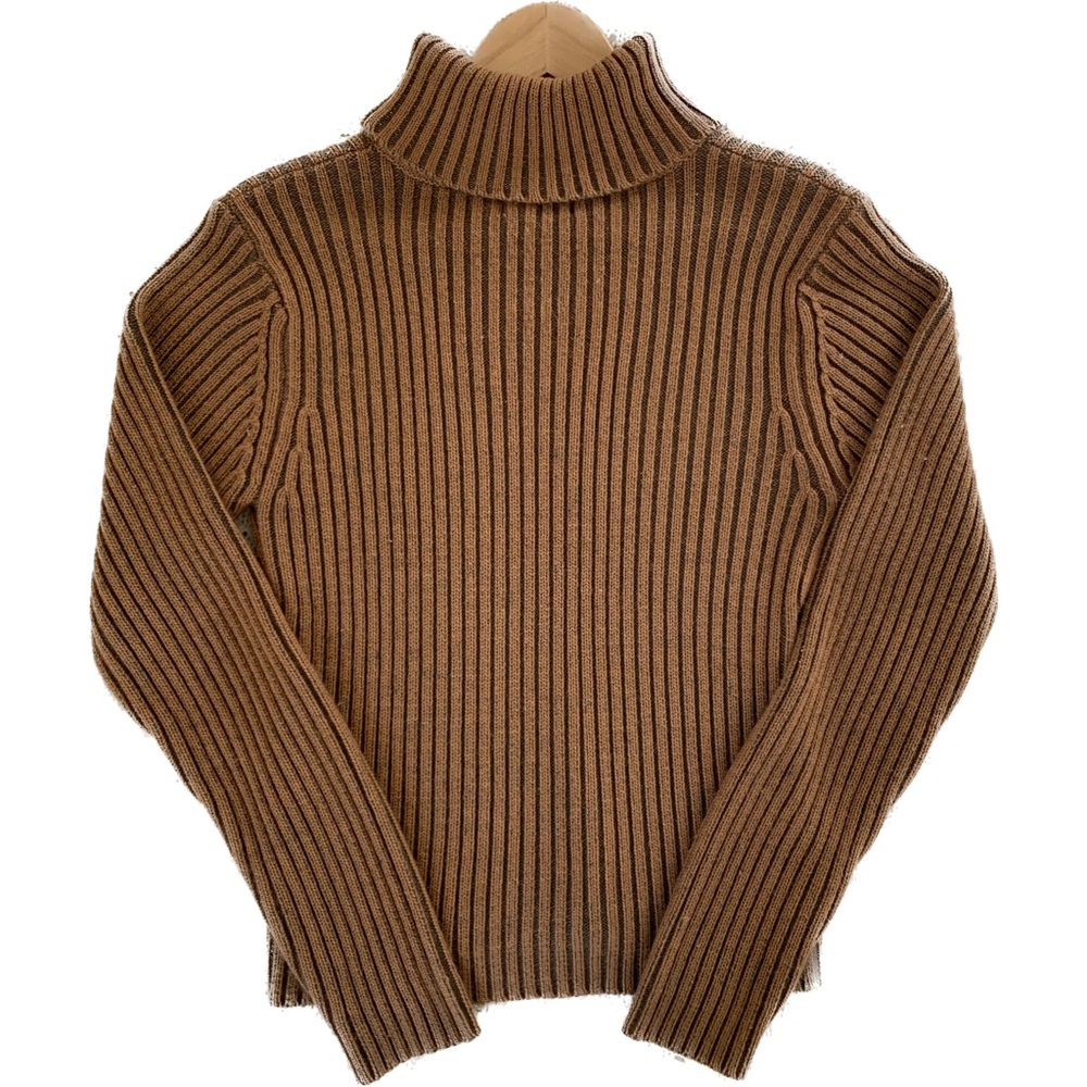 Knit Turtleneck Sweater Ribbed Orange